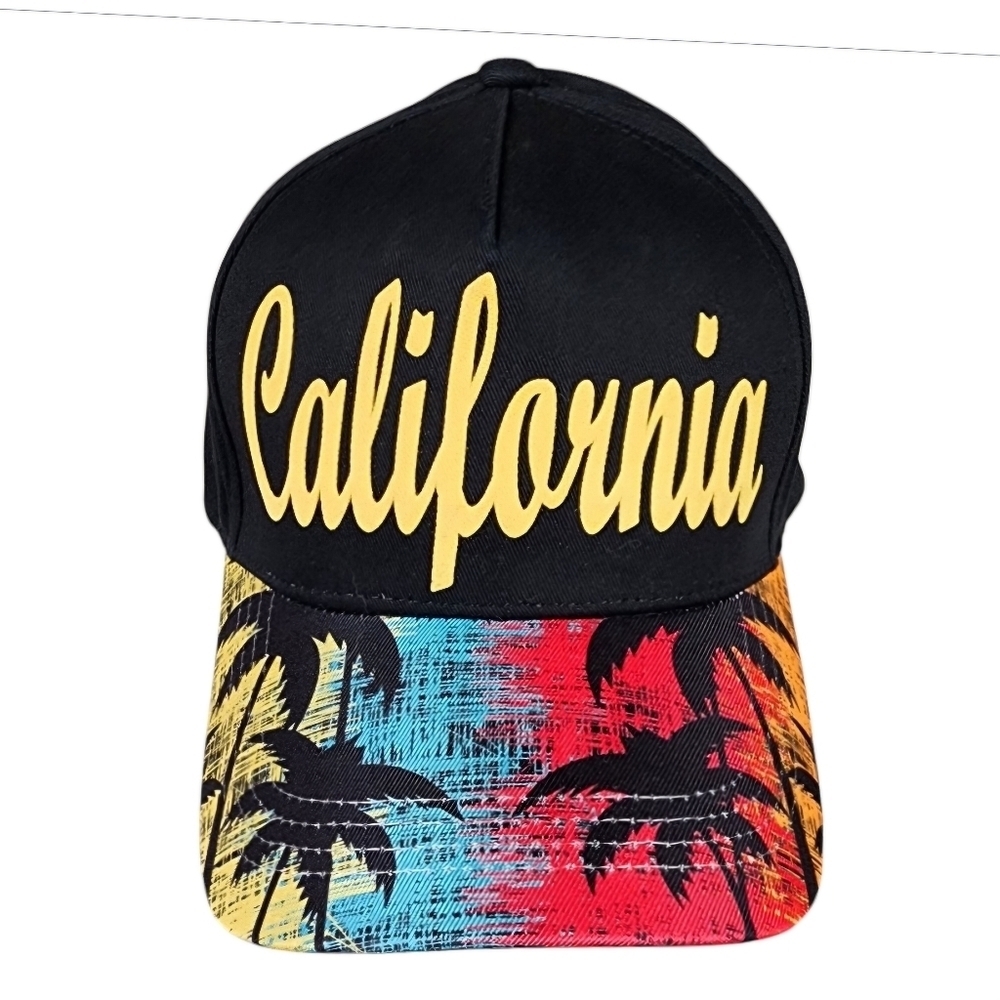 Robin Ruth California Ball Cap Palm Trees Adjustable Black Sunset NWOT